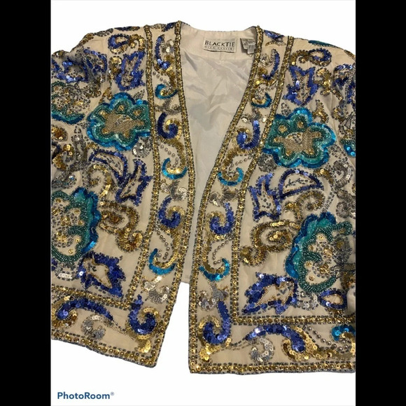 NWT Vtg Black Tie Oleg Cassini Bead Matador Jacket - Picture 3 of 9